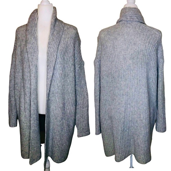 J. Crew Open Front Cardigan Midi Shawl Ribbed Wool Blend Gray Loose Boxy Fit XXS - Picture 3 of 15